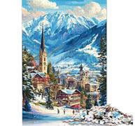 1000 Rompecabezas Cuadrados creativos de pueblos de montaña invernales para Adultos, Rompecabezas de Madera, Juegos de desafío únicos, 1000 Piezas (75 x 50 cm)