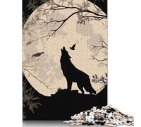1000 Rompecabezas Cuadrados creativos Lobo Luna Noche-2" para Adultos, Rompecabezas de Madera, Juegos de desafío únicos, 1000 Piezas (75 x 50 cm)