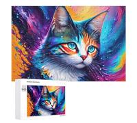 1000 sierras de calar para adolescentes, arte cósmico colorido de gato para adultos, juguete de decoración de pared, corte de precisión, gran regalo para juegos, 1000 piezas