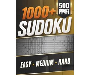 1000 + SUDOKU EASY-MEDIUM-HARD: 1000 Sudoku puzzles in a compact 9-per-page layout with readable 20-point clues.