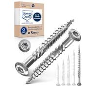 1000 tornillos de terraza de 5 x 80 mm de largo, perfectos para tablones de terraza de 35 mm, acero inoxidable endurecido C1, Torx 25, incluye 4 puntas, tornillos para madera con rosca parcial plana