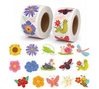1000 unidades/2 rollos Pegatinas de Flores, Pegatina de Insectos, Pegatinas de Flores, Insectos y Mariposas, Pegatinas Primavera, Florales y Plantas Stickers Autoadhesivas, para sobres, tarjetas, diy