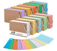 1000 unidades de tarjetas, A8, a rayas, con encuadernación de fuerza y anillo de hojas sueltas, 150 g/m², tarjetas educativas en 10 colores para aprendizaje de vocabulario, escuela, oficina, hogar