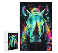1000 unids rompecabezas para adolescentes colorido rhino retrato rompecabezas adulto, juguete decoración de pared, carrera manual de velocidad, regalos únicos para cumpleaños y Navidad, 1000 unids