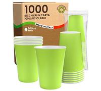 1000 vasos de papel de 200 ml, ecológicos, biodegradables, desechables, fabricados en Italia, para llevar bebidas calientes, agua, de colores verdes, fabricados y envasados en Italia