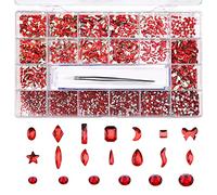 10000 piezas de diamantes de imitación de espalda plana para manualidades, gemas de uñas, piedras preciosas, cristales, piedras de cristal para manualidades, con pinzas y bolígrafo, 6 colores (rojo)