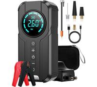 10000mAh Arrancador Batería Coche Portátil Con Compresor Aire, 5,0 Gasolina/3,0 L Diésel, Caja Salto Pico 12V 1000A, Pantalla, Luces (Black)