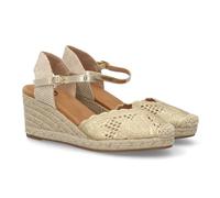 100014 Sandalia Valenciana Tipo Alpargata de Cuna para Mujer con Diseno de Adornos calados. Ideal Primavera Verano. Cierre de Hebilla. Ideal para Uso Diario. Oro Talla 36