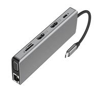 (1000M) Small USB C Hubs With RJ45 Port Two Full Resolution Video Output HDTV Display USB A And Fast Power For Premium Laptop Multicolor