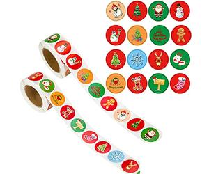 1000pcs 2,5cm Etiquetas Navideñas, Pegatinas Navidad Papel Etiquetas Adhesivas Redondas Decoración Cajas Bolsas Pegatinas de Sobre Fiesta Navidad, Bombones Caramelo Fiesta Sello Bolsas - 16 Patrones