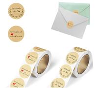 1000pcs 2,5cm Papel Kraft Pegatinas Handmade with Love Etiquetas Adhesivas Redondas Decoración Cajas Bolsas Sobres Regalos Invitados Boda Fiesta Navidad