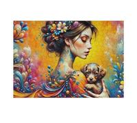 1000pcs(38x26cm) Rompecabezas para Adolescentes Colorful Fantasy Woman with Puppy Rompecabezas para Adultos Juego Práctico Desafío Difícil Desafío Educativo 1000pcs(38x26cm)