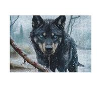1000pcs(38x26cm) Rompecabezas para Adolescentes Frostbitten Shadows The Winter Wolf - Black Wolf with Blue Eyes Rompecabezas para Adultos Juguetes Antiestrés Corte De Precisión Cumpleaños