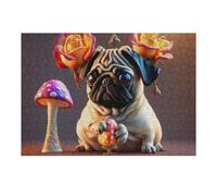1000pcs(38x26cm) Rompecabezas para Adultos, Regalos Magical Pug with Flowers and Mushrooms Rompecabezas para Adultos, Juegos Familiares, Regalo De Cumpleaños, Regalos, 1000pcs(38x26cm)