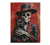 1000pcs(52x38cm) Rompecabezas para Adolescentes Day of The Dead Skeleton Cat Art Print Rompecabezas para Adultos Juego Práctico Corte De Precisión para Cumpleaños, Navidad 1000pcs(52x38cm)