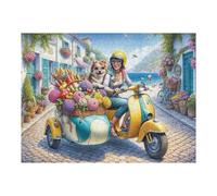 1000pcs(52x38cm) Rompecabezas para Adultos Floral Scooter Ride by The Sea Juego De Rompecabezas para Adultos: Regalos para Mujeres Interacción Entre Padres E Hijos 1000pcs(52x38cm)
