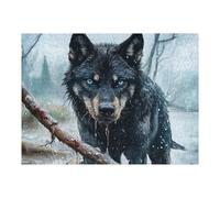 1000pcs(52x38cm) Rompecabezas para Adultos Frostbitten Shadows The Winter Wolf - Black Wolf with Blue Eyes Rompecabezas para Adultos Juegos Relajantes Difícil Difícil Cumpleaños Y Navidad 5