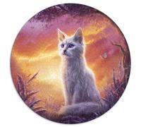 1000pcs (67.5x67.5cm) Rompecabezas para Adultos Y Adolescentes White Gato with Violet EyesJuegos Hechos DIY,Atardecert Sky Decoración del Hogar.