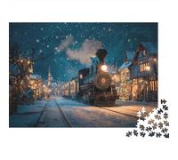 1000pcs (75x50cm) Adulto El Mágico Tren Navideño Llega al Pueblo y a la Estación de Tren Rompecabezas Mujeres Hombres Tablero De Madera Enclavamiento De Precisión