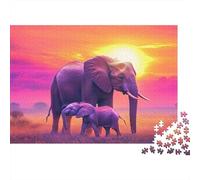 1000pcs (75x50cm) Adulto Hermosa Madre Elefante y cría de Elefante Rompecabezas Mujeres Hombres Tablero De Madera Enclavamiento De Precisión Brilliant Solset on The Savannah