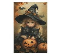 1000pcs(75x50cm) Rompecabezas para Adolescentes Halloween Witch with Black Cats Rompecabezas para Adultos Juego Familiar Análisis Y Lógica Juego Desafiante Regalos