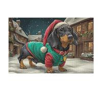 1000pcs(75x50cm) Rompecabezas para Adultos Christmas Dachshund in Snowy Village Rompecabezas para Adultos Juguetes Antiestrés Ensamblaje De Patrones Interacción Entre Padres E Hijos 1000pcs(75x50cm)