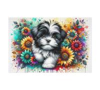 1000pcs(75x50cm) Rompecabezas para Adultos Colorful Floral Puppy Art Print Rompecabezas para Adultos Juguetes Antiestrés Ensamblaje De Patrones Interacción Entre Padres E Hijos 1000pcs(75x50cm)