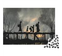1000pcs (75x50cm) Rompecabezas para Adultos Y Adolescentes Familia asiática cruzando un Puente de Madera dañadoJuegos Hechos DIY, Decoración del Hogar.