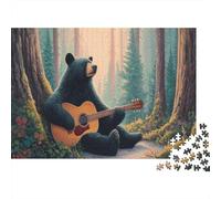 1000pcs (75x50cm) Rompecabezas para Adultos Y Adolescentes Un Oso Toca la Guitarra en el Bosque tranquiloJuegos Hechos DIY, Decoración del Hogar.
