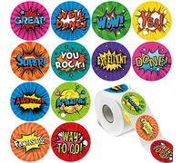 1000PCS Pegatinas de incentivo de superhéroe, 12 diseños únicos por rollo, pegatinas de premio por trabajo en clase para regalos de recompensa en el aula motivacionales (cada una de 2,5cm)