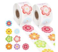 1000uds/2 Rollo Pegatinas de Flores para Niños, 3,8cm 8 Patrones Calcomanías Florales Primavera Verano Coloridas Calcomanías de Flores para Álbumes de Recortes de Botellas de Agua Sobres