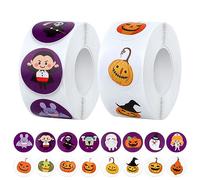 1000uds Pegatinas de Halloween, 16 Colores y Diseños Rollo de Pegatinas de Halloween Pegatinas Redondas de Halloween Calabaza Pegatinas Redondas de Halloween para Decoraciones de Fiesta