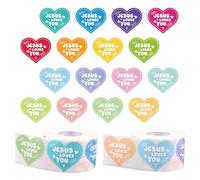 1000uds pegatinas de jesús te ama, 16 colores rollo pegatinas religiosas cristianas calcomanías con temática religiosa para niños sobres y tarjetas (Estilo Corazón)