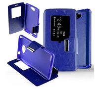 1001 - Carcasa - Funda LG Bello II folio ventana protección integral en piel sintética, compatible con LG, color azul