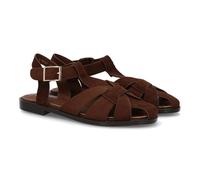 100366 Sandalia Romana Plana Mujer Comoda, Acabado Suave, Diseno Abierto Que favorece la transpiracion. Cierre de Hebilla, Suela Ligera y Plana, Ideal Primavera Verano. Cafe Talla 36