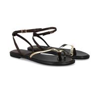 100788 Sandalia plana de mujer con diseno elegante y minimalista, tiras finas que estilizan el pie. El cierre al tobillo con hebilla permite un ajuste seguro y comodo. Ideal Verano. Marron Talla 41