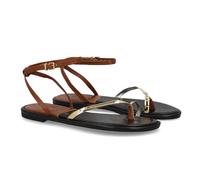 100790 Sandalia Plana de Mujer con Diseno Elegante y Minimalista, Tiras Finas Que estilizan el pie. El Cierre al Tobillo con Hebilla Permite un Ajuste Seguro y Comodo. Ideal Verano. Camel Talla 36