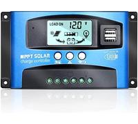 100A MPPT Solar Controlador de Carga,12V 24V Panel Solar Batería Regulador Inteligente con Pantalla LCD Dual USB,Múltiples Modos de Control de Carga Pantalla LCD Ajustable
