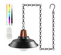 100cm Cadena Colgante Lámpara Kit, Ajustable Lámpara de Suspensión con Bombilla y Pantalla de Metal, E26/E27 Retro Cadena Lámpara Colgante con Madera Base, Industrial Iluminación de Porche Sin Cable