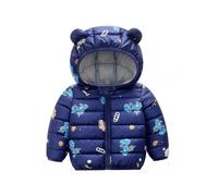 (100cm,Dark Blue)Kid\'s Winter Puffer Jacket Printed Short Coat with Bear Ear Hood Zipper Closure