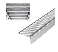 100cm Perfil de Borde de Escalera de Metal en Forma de L Dorado, Protector de Nariz de Escalera de Aluminio Negro Antideslizante para Escalones y Rampas(Plata,4.5cmx2.3cm)