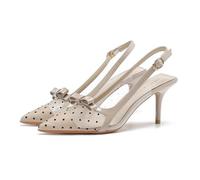 100junzidao Los Zapatos de Las Mujeres de la Corte Lovely Bow Cómodo Puntiagudo Boca Cerrada Sexy Nightclub Zapatos Clásico Elegante No- Slip Banquete Vestido de Noche Sandalias