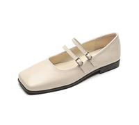 100junzidao Mujer Boda Zapatos Mary Jane Vintage Francés Elegante Cómodo Ballet Zapatos Dedo Cuadrado Dedo Cerrado Boca Cómodo Piso Vestidos Boda Bombas