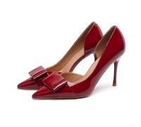 100junzidao Mujer Sexy Zapatos Boda Charol Puntera Elegante Cerrada Slip on Fiesta Zapatos Trabajo Cómodo Banquete Novia Novias Tacón Alto Rojo 39