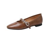 100junzidao Mujeres Piso Corte Zapatos Mary Jane Francés Vintage Shallow Cómodo Antideslizante Boda Nupcial Zapatos Conmutador Ballet Inteligente Trabajo Bombas Marrón 38