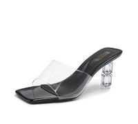 100junzidao Mujeres Transparente Sandalias de Tacón Alto Verano Fuga Dedo Temperamento Cabeza Cuadrada Sexy Zapatos de Boda Diseño Ancho Antideslizante Cómodo Zapatos de Fiesta Negro 38