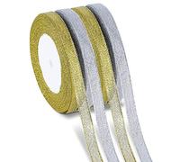 100m 4 Rollo Cintas de Organza para Decoraciones de Navidad, Envoltura de Regalos, Cinta Árbol (Oro, Astilla)