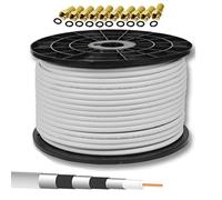 100m PremiumX Basic Pro Cable coaxial SAT Cable de antena de 135dB Cable coaxial blindado de 5 vías Cable de antena para 4K Ultra HD | DVB-S / S2 | DVB-C | DVB-T | Sistemas BK + 10 x conector F 8.0mm