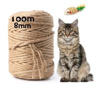 100m x 8mm Cuerda de Sisal, Cuerda Rascador para Gatos Natural, Cuerda Sisal Multifuncional, Cuerda para Reemplazo Árboles Rascador, Decoración Jardín, Accesorios Bricolaje Manualidades