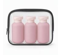 100ml 3.4oz Travel Toiletry Organizer Set Refillable Bottles Kit for Vacations Shampoo Lotion Clear Pouch(Rose)